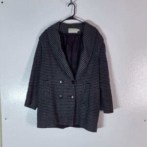 Vintage Pea Coat Black Gray Navy Spencer Douglas Women's Size 10 Wool Blend